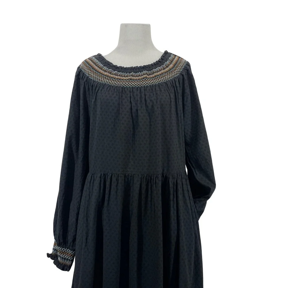 Universal Thread Size S Maxi Dress Black Smocked Embroidered Tiered Boho Peasant